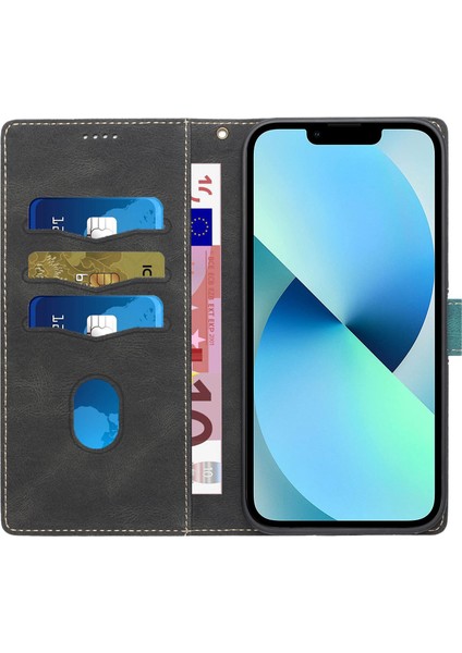 Iphone 13 Mini Telefon Kılıfı Için 5.4 Inç Izgara Dekor Pu Deri Kapağı Şok Geçirmez Anti-Fall Anti Anti Stand Cüzdan Kılıfı Strap-Black (Yurt Dışından) fiyatları