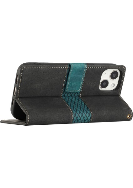 Iphone 13 Mini Telefon Kılıfı Için 5.4 Inç Izgara Dekor Pu Deri Kapağı Şok Geçirmez Anti-Fall Anti Anti Stand Cüzdan Kılıfı Strap-Black (Yurt Dışından) fırsatları