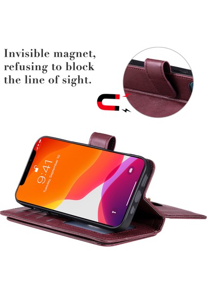 Iphone 13 Pro Telefon Kılıfı Için 6.1 Inç Büyük Kapasiteli Stand Kabuğu Çoklu Kart Yuvası Cüzdan Tasarım-Kırmızı (Yurt Dışından)