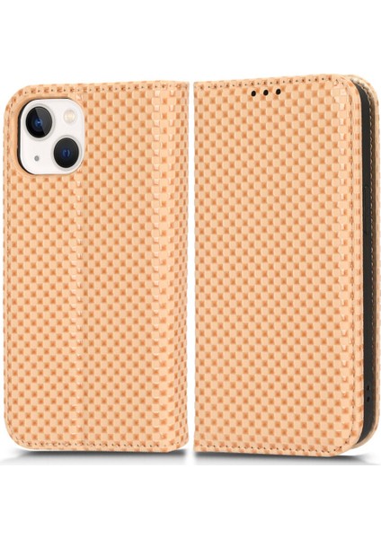Iphone 13 Mini Telefon Kılıfı Için 5.4 Inç Izgara Dokusu Manyetik Otomatik Ahmed Telefon Kapağı Tam Koruma Pu Deri Cüzdan Bej (Yurt Dışından)