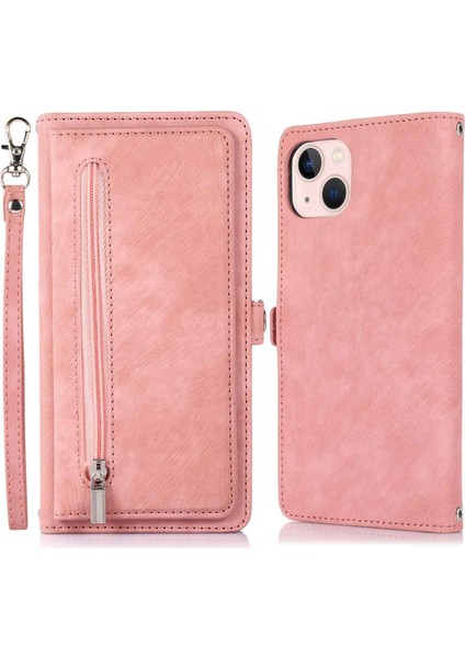 Iphone 13 Mini Telefon Kılıfı 5.4 Inç Pu Deri Cüzdan Kılıfı Çok Fonksiyonlu 9 Kart Yuvaları Stand Koruyucu Kapak Fermuarı Cep ve Bilek Kayışı Rosalı Altın (Yurt Dışından)