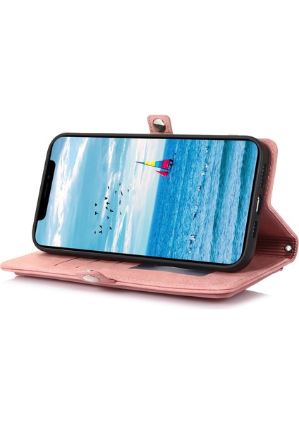Iphone 13 Mini Telefon Kılıfı 5.4 Inç Pu Deri Cüzdan Kılıfı Çok Fonksiyonlu 9 Kart Yuvaları Stand Koruyucu Kapak Fermuarı Cep ve Bilek Kayışı Rosalı Altın (Yurt Dışından)
