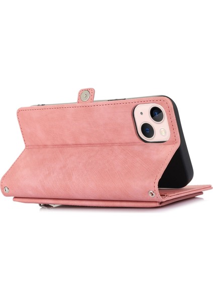 Iphone 13 Mini Telefon Kılıfı 5.4 Inç Pu Deri Cüzdan Kılıfı Çok Fonksiyonlu 9 Kart Yuvaları Stand Koruyucu Kapak Fermuarı Cep ve Bilek Kayışı Rosalı Altın (Yurt Dışından)