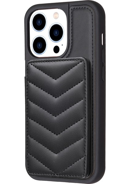 Iphone 13 Pro Max Telefon Kılıfı Pu Deri+Tpu Telefon Kılıf Tutucu Kickstand Wave Doku Dikiş Hattı Telefon Kabuk Black (Yurt Dışından)