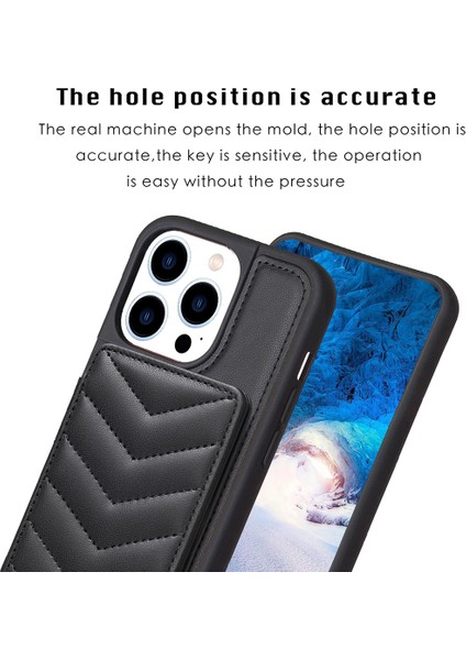 Iphone 13 Pro Max Telefon Kılıfı Pu Deri+Tpu Telefon Kılıf Tutucu Kickstand Wave Doku Dikiş Hattı Telefon Kabuk Black (Yurt Dışından)