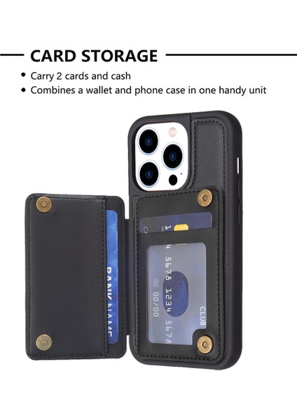 Iphone 13 Pro Max Telefon Kılıfı Pu Deri+Tpu Telefon Kılıf Tutucu Kickstand Wave Doku Dikiş Hattı Telefon Kabuk Black (Yurt Dışından)