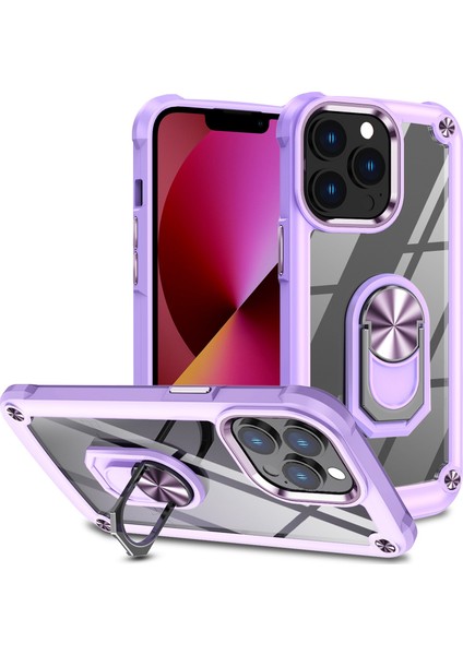 Iphone 13 Pro Max Telefon Kılıfı Için Metal Ring Kickstand Pc+Tpu Akıllı Telefon Geri Kapak Morası (Yurt Dışından)