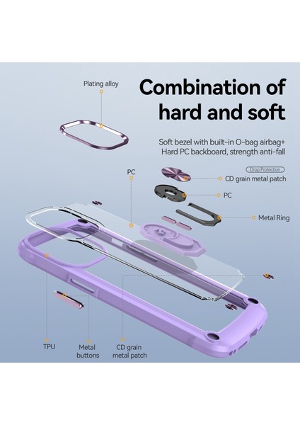 Iphone 13 Pro Max Telefon Kılıfı Için Metal Ring Kickstand Pc+Tpu Akıllı Telefon Geri Kapak Morası (Yurt Dışından) modelleri