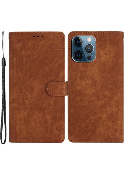 Iphone 13 Pro Telefon Kılıfı Için Cilt Touch Cüzdan Kabuğu 6.1 Inç Düz Renkli Pu Deri Anti-Contision Standı Telefon Vaka-Kahverengi (Yurt Dışından)
