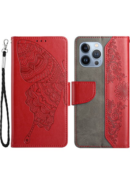 Iphone 13 Pro Telefon Kılıfı Pu Deri Baskısı Kelebek Çiçek Kılıfı 6.1 Inç Cüzdan Kapağı Katlanabilir Stand Kabuk Kırmızısı (Yurt Dışından) fiyatları