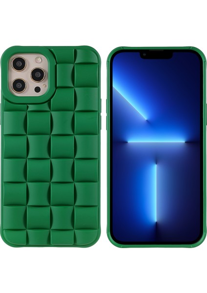 Iphone 13 Pro Telefon Kılıfı 6.1 Inç Mobil Silikon Ka Şok Geçirmez 3D Izgara Dokulu Yeşil (Yurt Dışından)