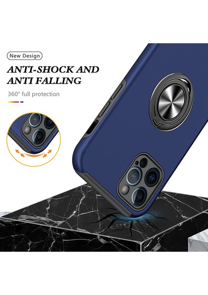 Iphone 13 Pro Telefon Kılıfı Için Ring Kickstand Anti-Drop Sert Pc Geri ve Yumuşak Tpu Kenarı Şok Geçirmez Koruyucu Kılıf 6.1 Inç-Mavi (Yurt Dışından) modelleri