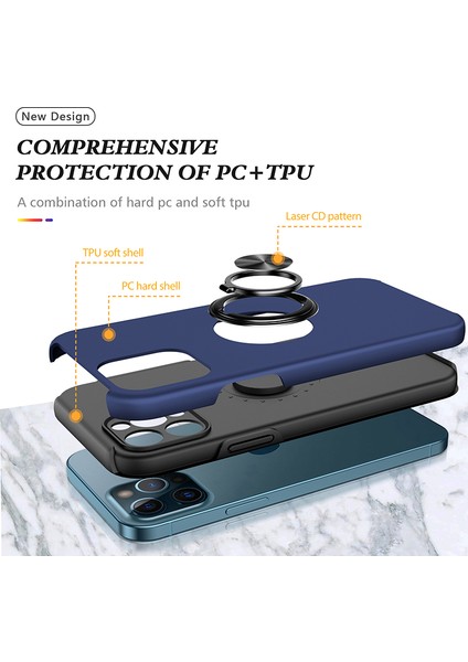 Iphone 13 Pro Telefon Kılıfı Için Ring Kickstand Anti-Drop Sert Pc Geri ve Yumuşak Tpu Kenarı Şok Geçirmez Koruyucu Kılıf 6.1 Inç-Mavi (Yurt Dışından) fırsatları