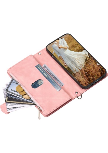 Iphone 13 Pro Max Telefon Kılıfı Için 6.7 Inç 005 Deri Hücre Çantası Rhombus Grid Dokulu Fermuar Cep Standı Cüzdan Telefon Kabuğu Strap-Rose Altın (Yurt Dışından) modelleri