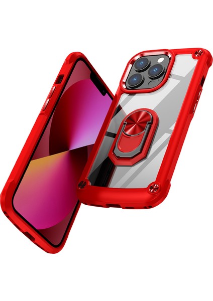 Iphone 13 Pro Max Telefon Kılıfı Için Metal Ring Kickstand Pc+Tpu Akıllı Telefon Geri Kapak Kırmızısı (Yurt Dışından) fiyatları