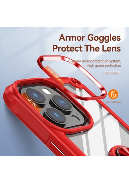 Iphone 13 Pro Max Telefon Kılıfı Için Metal Ring Kickstand Pc+Tpu Akıllı Telefon Geri Kapak Kırmızısı (Yurt Dışından) modelleri