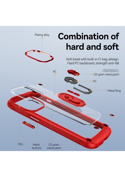 Iphone 13 Pro Max Telefon Kılıfı Için Metal Ring Kickstand Pc+Tpu Akıllı Telefon Geri Kapak Kırmızısı (Yurt Dışından) fırsatları