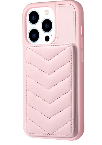 Iphone 13 Pro Max Telefon Kılıfı Pu Deri+Tpu Telefon Kılıfı Tutucu Kickstand Wave Doku Dikiş Hattı Telefon Kabuk-Pink (Yurt Dışından)