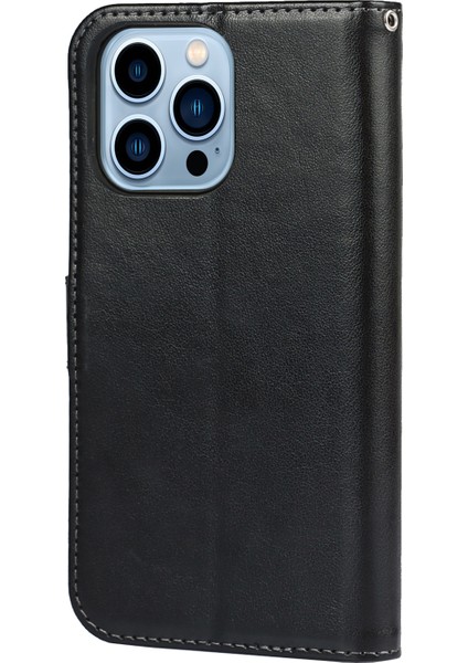 Iphone 13 Pro Telefon Kılıfı Doku Deseni Baskı Düşük Dikiş Tasarım Anti-Drop Pu Deri Cüzdan Kabuğu 6.1 Inç-Siyah (Yurt Dışından) modelleri