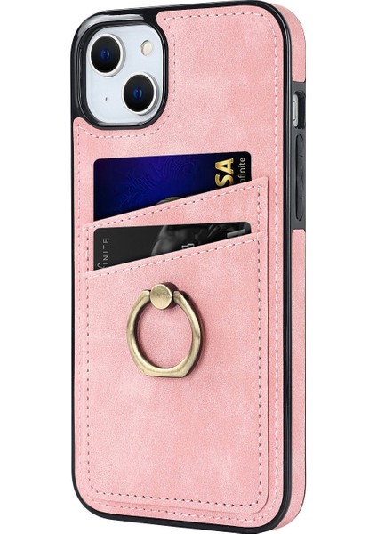 Iphone 13 Mini Telefon Kılıfı 5.4 Inç Retro Doku Kaplamalı Tpu Kılıf Kart Tutucu Damla Geçirmez Halka Tutucu Kickstand Telefon Kapak Pembe (Yurt Dışından) modelleri