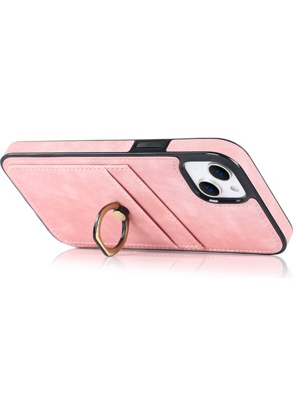 Iphone 13 Mini Telefon Kılıfı 5.4 Inç Retro Doku Kaplamalı Tpu Kılıf Kart Tutucu Damla Geçirmez Halka Tutucu Kickstand Telefon Kapak Pembe (Yurt Dışından) fırsatları