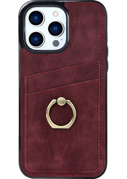 Iphone 13 Pro Max Telefon Kılıfı 6.7 Inç Retro Pu Derülü Kaplamalı Tpu Kasa Çizelge Anti-Çizelge Telefon Kapağı Ring Kickstand ve Card Tutucu-Kırmızı (Yurt Dışından) fiyatları