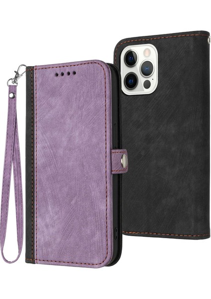 Iphone 13 Pro Maks Telefon Kılıfı Akıllı 6.7 Inç Tam Koruma Pu Deri Stand Çift Manyetik Toka Telefon Kapak Kabuğu Strap-Imgle Mor ile (Yurt Dışından)