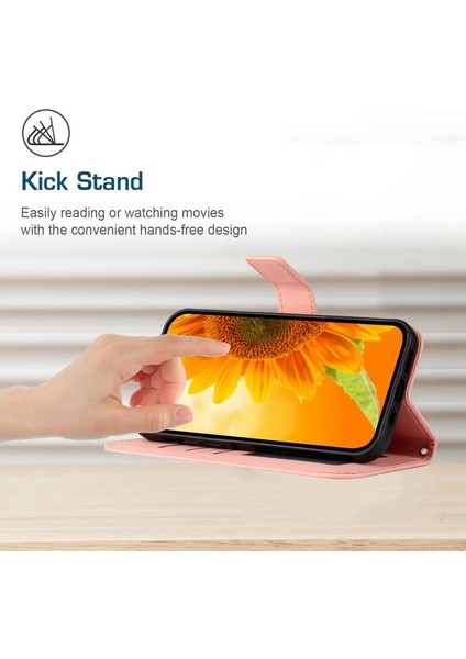 Iphone 13 Pro Max Telefon Kılıfı 6.7 Inç Pu Deri Cüzdan Kılıf Cilt Tahkisi Baskı Baskı Ayçiçeği Folio Flip Stand Telefon Kapağı Omuz Askısı Işığı Pembe (Yurt Dışından)