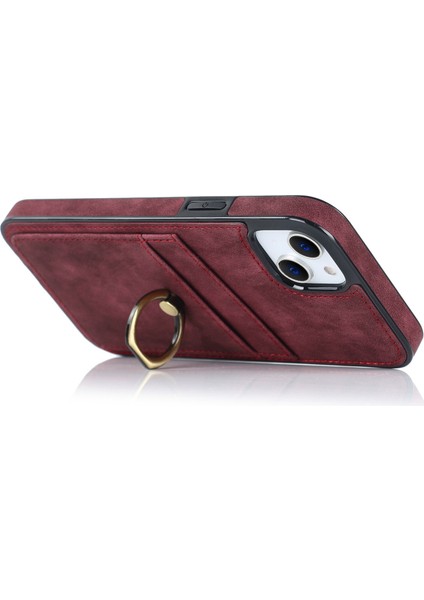 Iphone 13 Mini Telefon Kılıfı 5.4 Inç Retro Doku Deri Kaplamalı Tpu Kılıf Kartı Tutucu Damla Geçirmez Halka Tutucu Kickstand Telefon Kapak-Kırmızı (Yurt Dışından) fırsatları