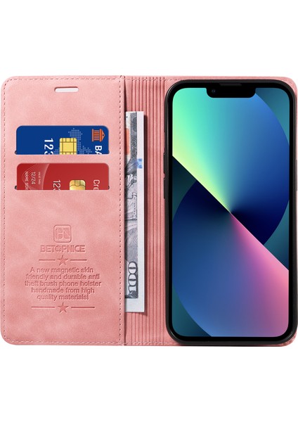 Iphone 13 Mini 5.4 Inç Cep Telefonu Kapağı Rfıd Engelleme Cüzdan Deri Stand Vaka-Pembe (Yurt Dışından) fiyatları