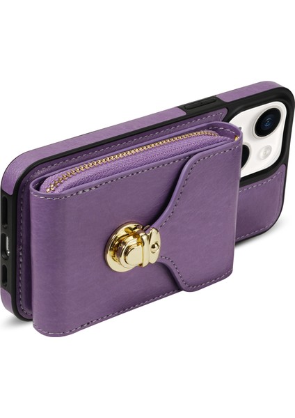 Iphone 13 Mini Telefon Kılıfı Için 5.4 Inç Crossbody Kart Tutucu Pu Deri Kaplamalı Tpu Kickstand Fermuar Kapak-Moral (Yurt Dışından) modelleri