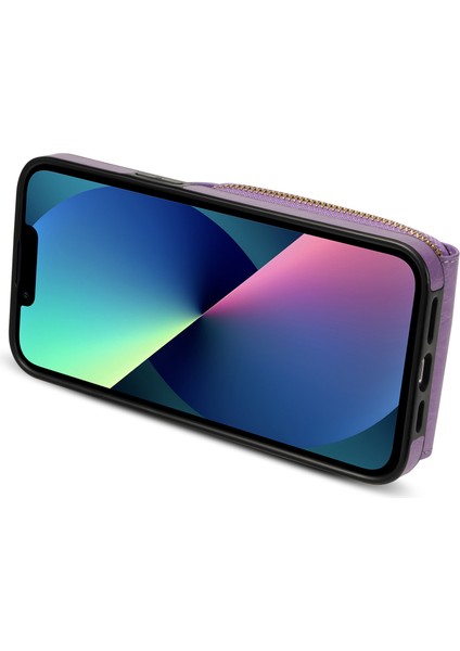 Iphone 13 Mini Telefon Kılıfı Için 5.4 Inç Crossbody Kart Tutucu Pu Deri Kaplamalı Tpu Kickstand Fermuar Kapak-Moral (Yurt Dışından) fırsatları