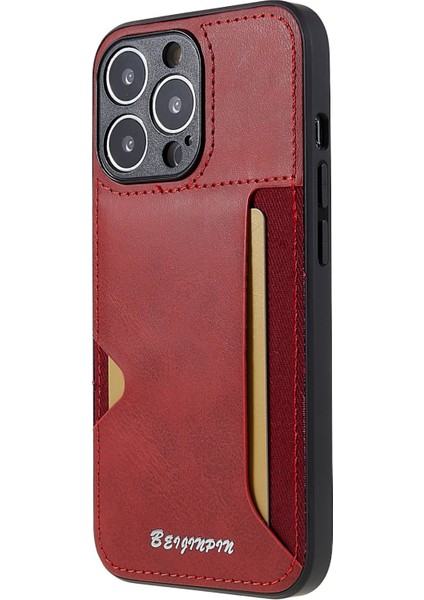 Iphone 13 Pro Max Telefon Kılıfı Için 6.7 Inç Anti-Çizelge Pu Deri+Tpu+Pc Koruyucu Kapak Kartı Yuva Tasarım Hücresi Hassas Kesim Kırmızısı (Yurt Dışından)