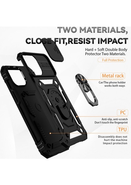 Iphone 13 Mini Telefon Kılıfı Için 5.4 Inç Cep Telefonu Kapak Slayt Kamera Koruma Yüzüğü Kickstand Hibrid Pc+Tpu-Black (Yurt Dışından) fırsatları