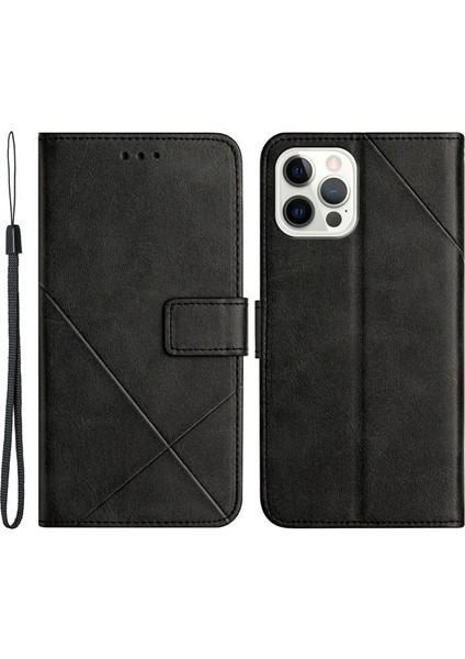 Iphone 13 Profesyonel Telefon Kılıfı Için Düz Renk Tam Koruma Stand Tasarım Pu Derisi Strap 6.1 Inç-Siyah (Yurt Dışından)