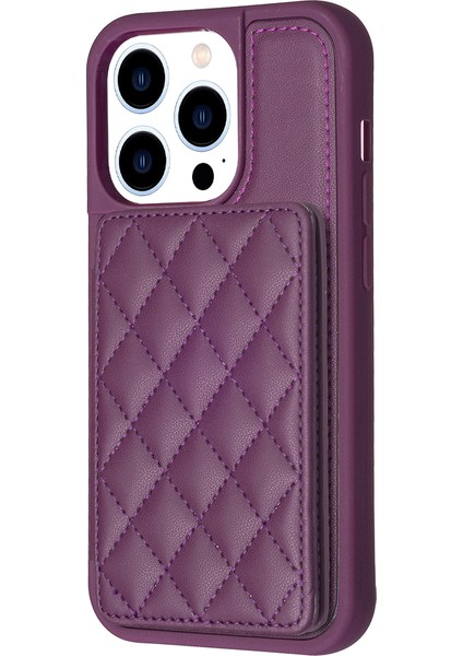 Iphone 13 Pro Max Telefon Kılıfı Deri Kaplamalı Tpu Kapak 6.7 Inç Kart Yuvaları Kickstand Telefon Anti-Çizelge Case-Dark Mor (Yurt Dışından)