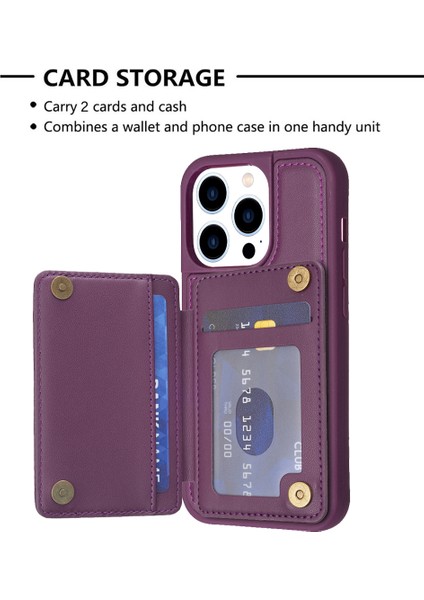 Iphone 13 Pro Max Telefon Kılıfı Deri Kaplamalı Tpu Kapak 6.7 Inç Kart Yuvaları Kickstand Telefon Anti-Çizelge Case-Dark Mor (Yurt Dışından) fırsatları