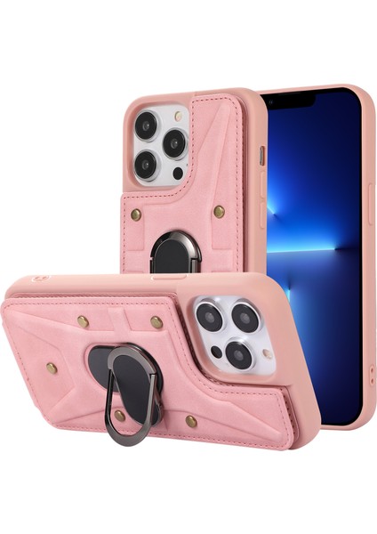 Iphone 13 Pro Telefon Kılıfı 6.1 Inç Kart Torbası Tasarım Anti-Fall Cilt Touch Pu Deri Kaplamalı Tpu Geri Kılıfı Manyetik Yüzük Kickstand-Pink (Yurt Dışından)