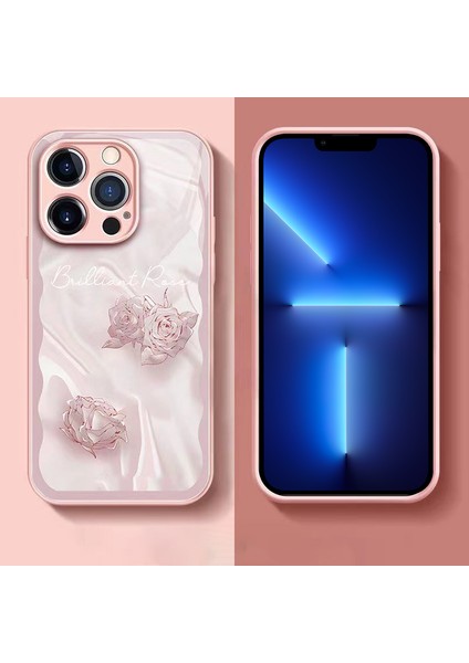 Iphone 13 Pro Max Telefon Kılıfı 6.7 Inç Gül Deseni Temperli Cam+Tpu Kapak Bırak-Kötü Telefon Kılıf Pembe (Yurt Dışından)