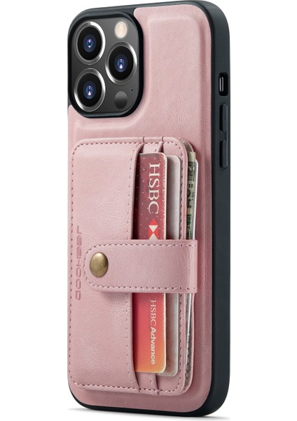 Iphone 13 Pro 6.1-Pink Için Çıkarılabilir 2'si Bir Arayla Hırsızlık Anti-Hırsızlık Tasarım Anti-Fall Pu Deri Telefon Kılıfı (Yurt Dışından)