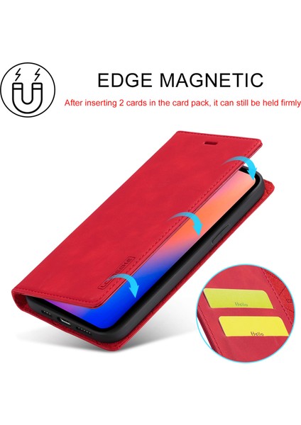 Iphone 13 Pro Telefon Kılıfı Için Lc Güçlü Manyetik Cüzdan Stand Tasarımı Şok Geçirmez Pu Deri Kapak 6.1 Inç-Kırmızı (Yurt Dışından) modelleri