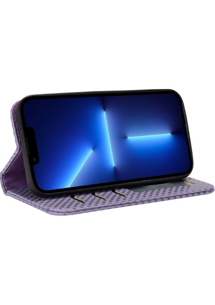 Iphone 13 Pro Max Telefon Kılıfı 6.7 Inç Pu Deri Telefon Flip Cüzdan Kılıfı Izgara Dokusu Manyetik Otomatik Absorlanmış Telefon Kapağı Koruyucu Kabuk Işığı Mor (Yurt Dışından) fiyatları