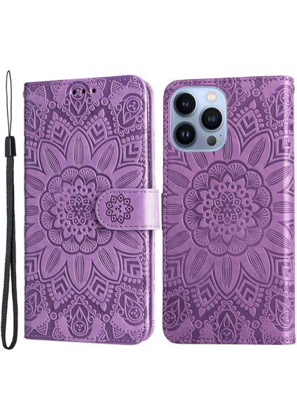 Iphone 13 Pro Max Telefon Kılıfı 6.7 Inç Ayçiçeği Baskılı Pu Deri Telefon Kılıfı Stand Manyetik Flip Kapak Strap-Purple ile (Yurt Dışından)