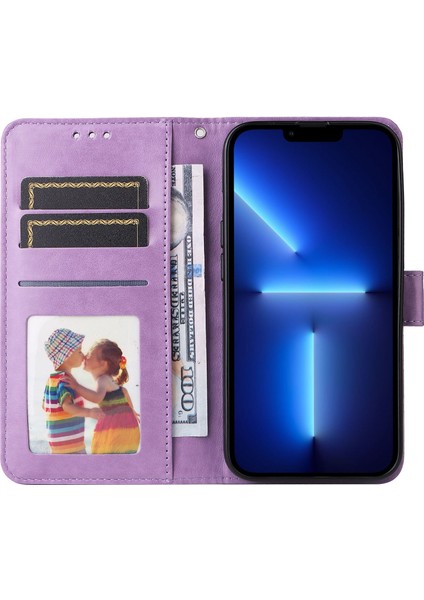 Iphone 13 Pro Max Telefon Kılıfı 6.7 Inç Ayçiçeği Baskılı Pu Deri Telefon Kılıfı Stand Manyetik Flip Kapak Strap-Purple ile (Yurt Dışından)