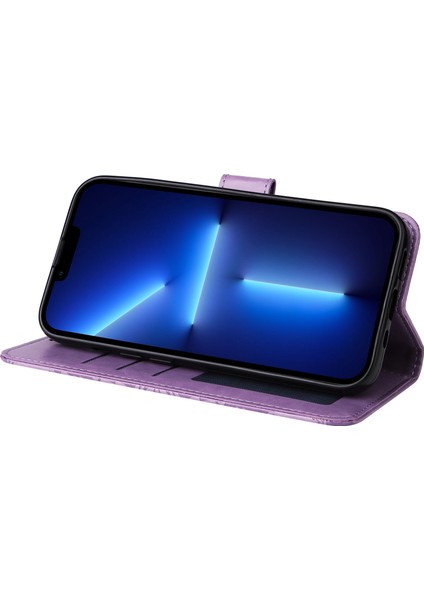 Iphone 13 Pro Max Telefon Kılıfı 6.7 Inç Ayçiçeği Baskılı Pu Deri Telefon Kılıfı Stand Manyetik Flip Kapak Strap-Purple ile (Yurt Dışından)