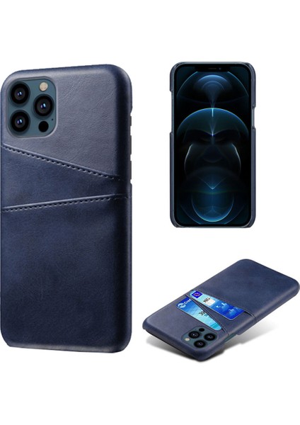 Iphone 13 Pro Telefon Kılıfı Deri Kaplamalı Pc 6.1 Inç Çift Kart Yuvaları Ultra Ince Koruyucu Kabuk Mavisi (Yurt Dışından)