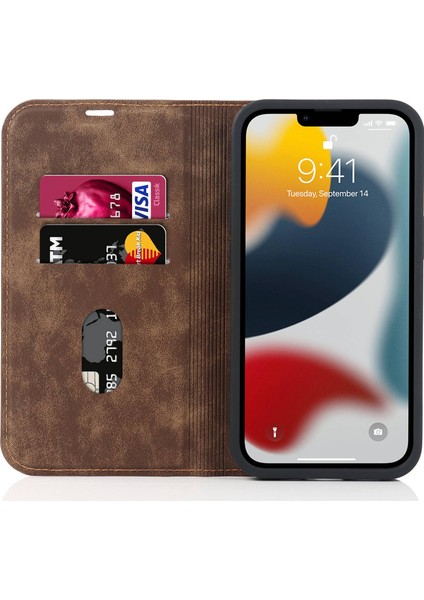 Iphone 13 Pro Max Telefon Kılıfı Için 6.7 Inç Rfıd Engelleme Deri Kılıf Kart Tutucu Stand Manyetik Otomatik Absorlanmış Telefon Limit Kahverengi (Yurt Dışından) fiyatları