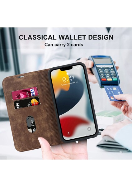 Iphone 13 Pro Max Telefon Kılıfı Için 6.7 Inç Rfıd Engelleme Deri Kılıf Kart Tutucu Stand Manyetik Otomatik Absorlanmış Telefon Limit Kahverengi (Yurt Dışından) fırsatları