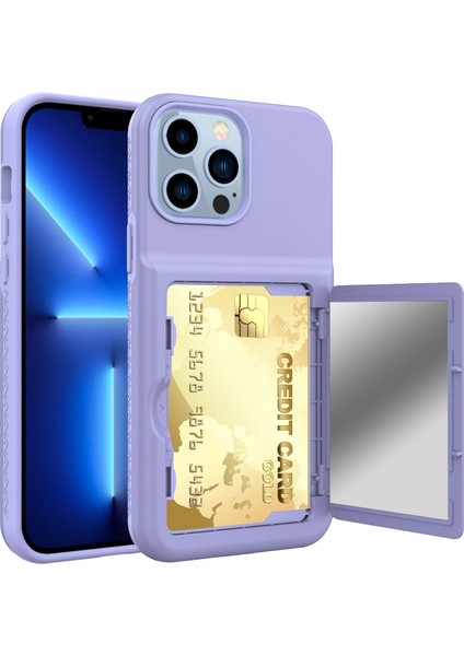 Iphone 13 Pro Telefon Kılıfı Etki Tamponu Akrilik+Tpu Hibrit Kılıf Kapağı Kart Tutucu ve Gizli Ayna 6.1 Inç Işık Mor (Yurt Dışından)