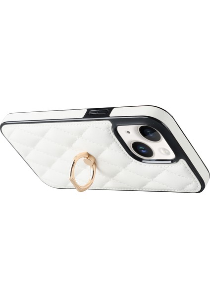 Forestl Digital Iphone 13 Mini Telefon Kılıfı Için 5.4 Inç Çizgi Anti-Çizelge Telefon Kapağı Dikiş Rhombus Pu Deri+Tpu Tutucu ile Tpu Kickstand-White (Yurt Dışından)